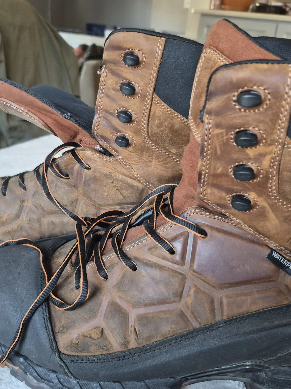 Lugz Men's Brown and Black Footrest 2.0 Lace-Up Work Boots with Orange Accents
